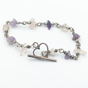 Vintage amethyst stone 925 sterling silver heart toggle bracelet